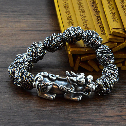 Mens Beaded Bracelet with Sun Wukong and Pixiu Charms